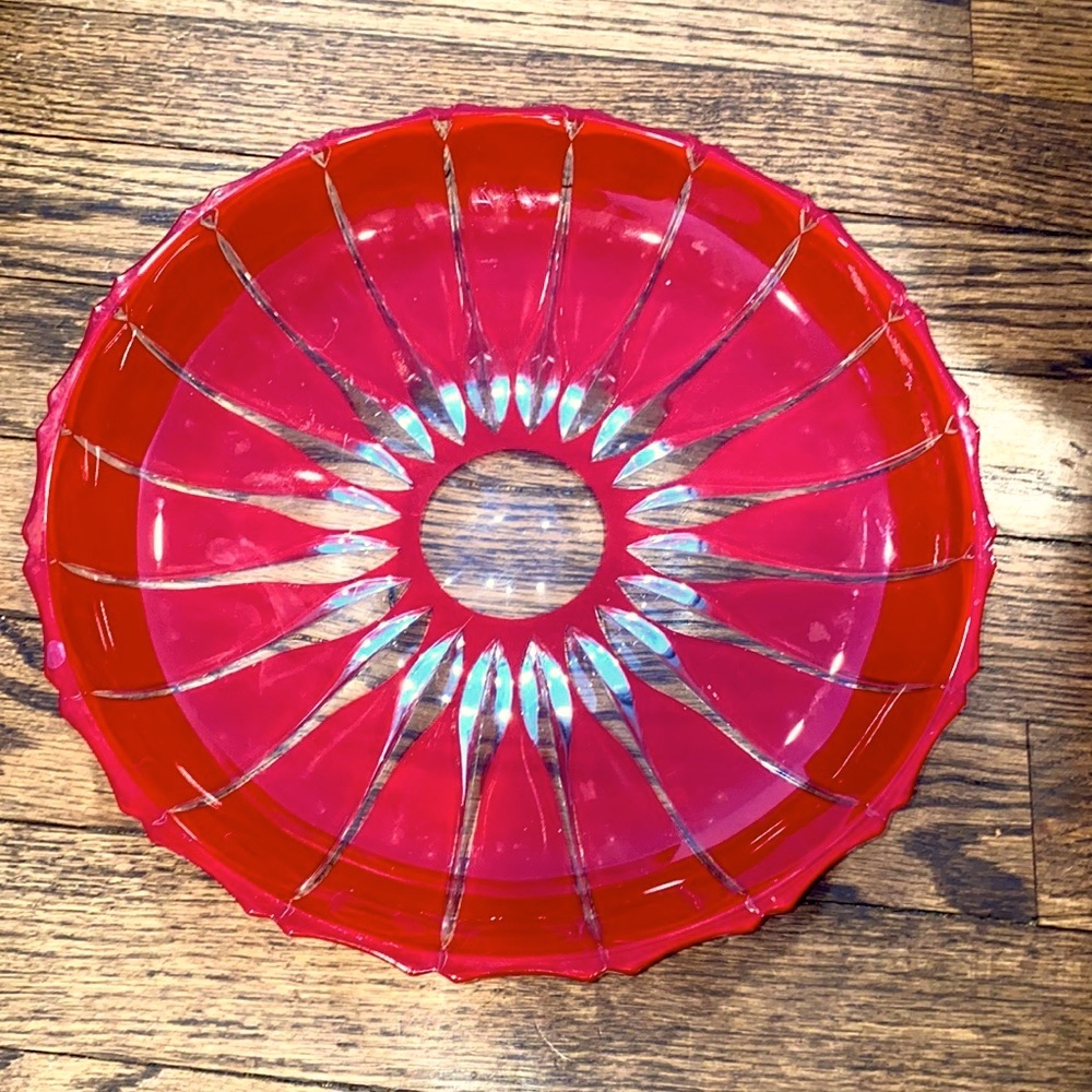 Red Cut Crystal Plate Vintage Ruby Red Crystal Hand Cut-to-Clear Blown Glass